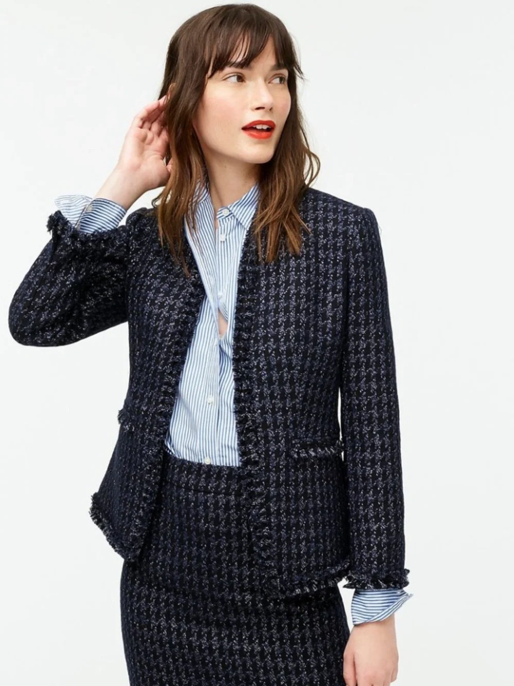 J. Crew Going-out Blazer In Metallic Midnight Houndstooth Print Navy Size 0 NWT
